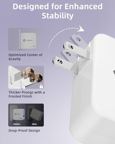 100W USB C Charger Block, 3 Port GaN Foldable Wall Fast Charger | for MacBook Pro, MacBook Air, Dell XPS, iPhone 17 16 Series, Samsung Galaxy, iPad Pro and All USB-C Devices - color: White