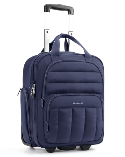 BAGSMART Small Underseat Carry on Luggage with Wheels, 16 inch Small Under Seat Luggage, Lightweight Travel Suitcase for Women, Navy Blue - color: Blue