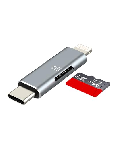 USB C Lightning to Micro SD Card Reader(2in1)for iPhone16 15 14 Pro for Apple Adapter Digital Camera TF Memory Photo Storage Transfer for iPad Compatible for Samsung Type C Compact Accessories Android