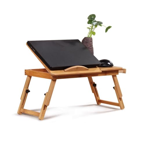 Laptop Desk Adjustable Bamboo Laptop Table with Fan Drawer Foldable Bed Tray Breakfast Tray Padded Lap Work Tray,for Working Writing Drawing