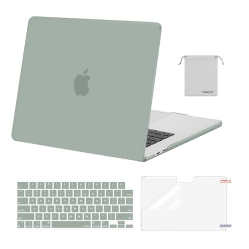 MOSISO Compatible with MacBook Air 15 inch Case M5 2026 M4 M3 M2 2025-2023 | A3448 A3241 A3114 A2941, Scratch-Resistant Protective Hard Shell Case&Keyboard Cover&ScreenFilm&Pouch, Antique Green - color: Antique Green