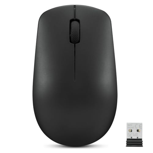 Lenovo 530 Wireless Mouse – Full Size Computer Mouse for PC, Laptop, Windows Computer - 2.4 GHz Nano USB Receiver - Ambidextrous Design - 12 Months Battery Life – Cordless - color: Raven Black