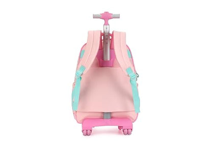 Wheels Rolling Kids Backpack for Elementary Luggage School Trolley Bag with Lunch Box 3pc Set (HEART PINK) - color: Heart Pink