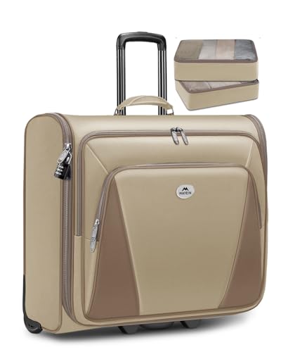 MATEIN Garment Bag with Wheels For Women, Large Wheeled Garment Bag, Khaki | For Hanging Clothes, 2 Packing Cubes, Softside, Foldable Travel Suit Carrier, Business Suitcase Luggage, Fits 17" Laptop - color: Khaki, size: Large - Checked