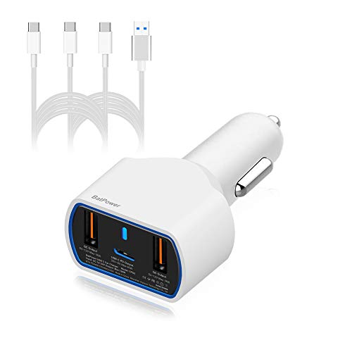 BatPower CPD2 High Power Delivery 120W USB-C Laptop Car Charger Compatible with New MacBook Pro Air USB C Laptop HP Dell Razer Surface Vehicle Charger DC 12v-24v auto Power Supply with Dual USB QC - color: White