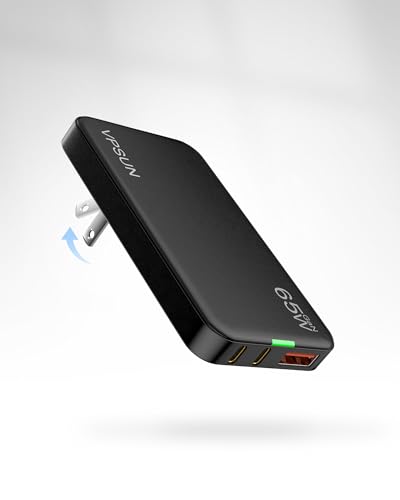 65W GaN USB C Wall Charger Block,3 Port Ultra Thin Flat USB-C Charging Plug,Foldable USB Power Adapter for MacBook,iPhone 15/16,Samsung (Black) - color: Black