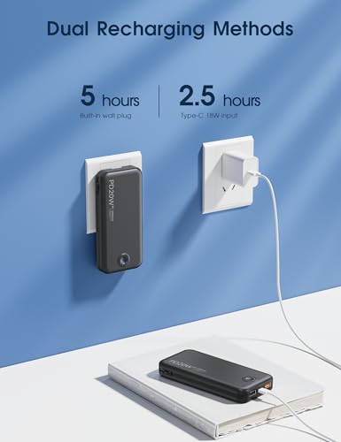 Nusyddy Portable Charger 10000mAh Fast Charging w/Built-in Wall Plug Black | PD20W Fast Charging, LED Indicator, Pass Through Charging, TSA Approved, Compact/Slim, Power Bank for iPhone/iPad/Samsung - color: Black