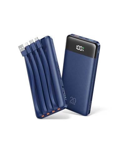 Orfeika 20000mAh Power Bank Fast Charging, Portable Charger with 4 Built-in Cables & 6 Outputs, 20W PD USB C Battery Pack Compatible with iPhone 16/15, Galaxy, Android, iPad & More (Travel Essential) - color: Navy Blue