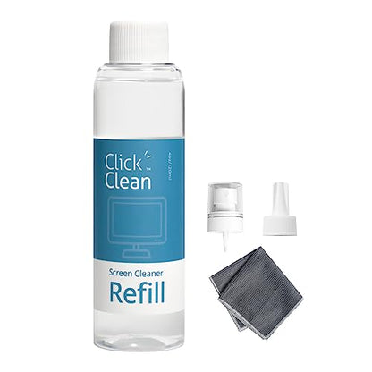Click Clean Screen Cleaner Refill Kits - 1 Screen Cleane with 4 oz Cleaner Refill and 1 Microfiber Cloth(7.8 x 7.8in), 1 Mini Refill Funnel + 1 Sprayer, for All Phones, Laptop and Tablet Screens
