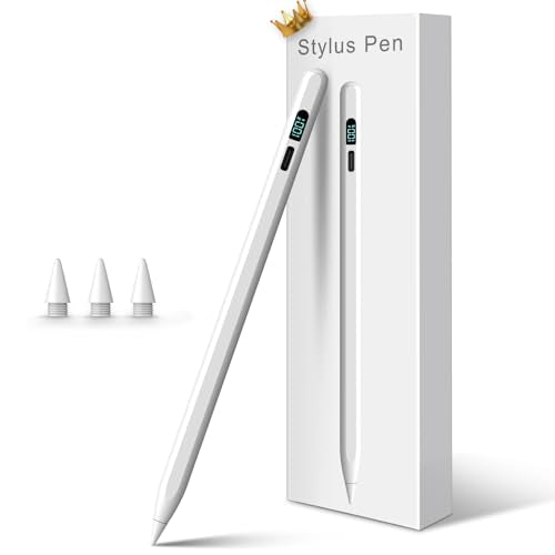 Pencil for iPad 2026-2018, LED Display Fast Charge Stylus Pen | Palm Rejection,Tilt Sensitivity, Compatible for iPad A16 11/10/9/8/7/6, Pro 11"/12.9"/13''/M4, Air M3/M2/5/4/3, Mini 7/6/5 - color: Silver White