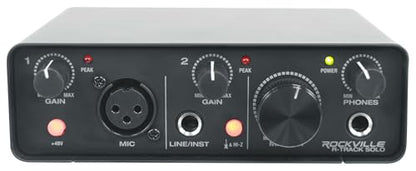 Rockville R-TRACK SOLO Recording USB C Audio Interface, 24Bit/192KHz | ASIO Drivers, 48V Phantom Power, Hi-Z Input, XLR, 2-In/2-Out, Steel Housing, Direct Monitoring, Mic Preamp, USB Cable