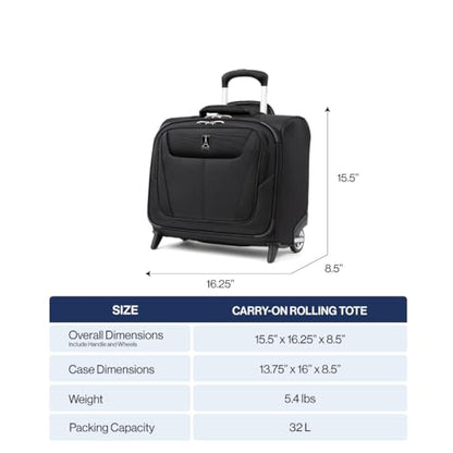 Travelpro Maxlite 5 Softside Rolling Underseat Tote, Black, 14-Inch | Lightweight Carry-On 2-Wheel Upright Luggage, Personal Item Size, Designed for Both Men & Women