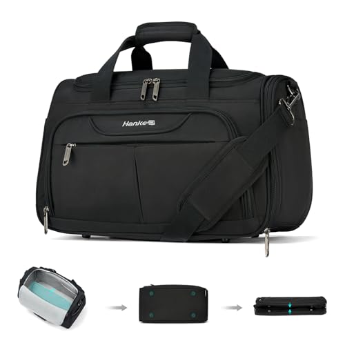Hanke Small Underseat Carry On Luggage Bags for Travel with 10 Pockets. | Airline Approved Foldable Personal Bag w/ Luggage Sleeve; Tote Duffle & Bento Bag, Flight Attendant Weekender for Men & Women - color: Black, size: Underseat Carry-On