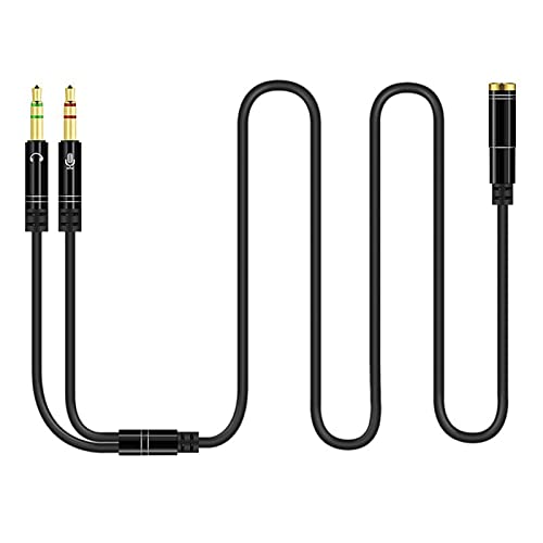 Headphone Splitter for Computer 3.5mm, Audio Splitter Cable Distributor Adapter Socket Mobile Phone Headset to Laptop Earphone Microphone Black 1meter