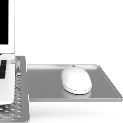 Monitor and Computer Stand, Wall Mount Computer Stand Extra Long Arm Stand with Tray, Ventilated Cooling Platform, Laptop Tray, Full Motion Articulating Laptop Tray