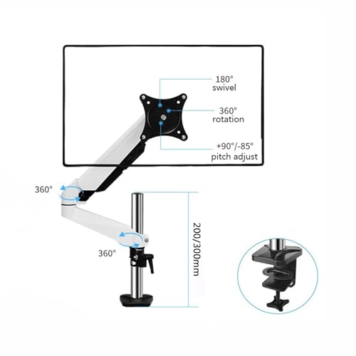 Monitor Stand Single Monitor Mount, Adjustable Monitor Arm Desk Mount, Full Motion Monitor Arm with C-clamp and Cable Management, Fits 15"-32" Screen, Holds 17.6lb monitor stand desk arm(200mm) - size: 200mm