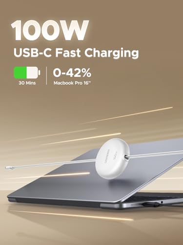 UGREEN 100W Retractable USB C Cable, Fast Charging, White, 3.3FT | Compatible with iPhone 17/16/15, MacBook Pro/Air, Galaxy S26/S25, iPad Pro/Air, Pixel 10/9, Switch, AirPods. Nylon Braided - color: White