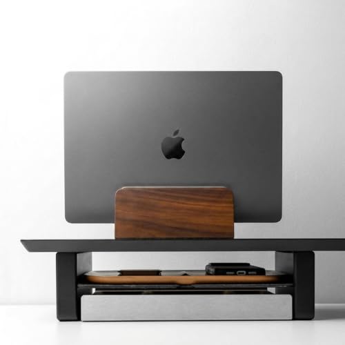 Raico Verical Laptop Stand MacBook Walnut Wood Dual Laptop Vertical Setup Holder Stand (Walnut Wood, Single Slot | Adjustable) - color: Walnut Wood, size: Single Slot | Adjustable