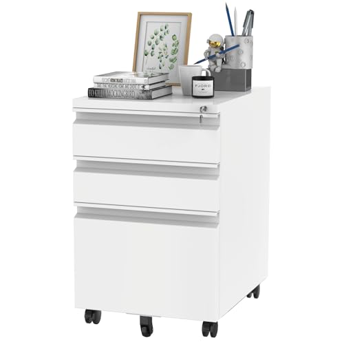 FLEXISPOT 3 Drawer Mobile File Cabinet for Home Office Under Desk Storage, Filing Cabinet with Lock Keys, File Organizer Cabinet for Legal/Letter/A4 File, White - color: Whitepro, style: Right Angle