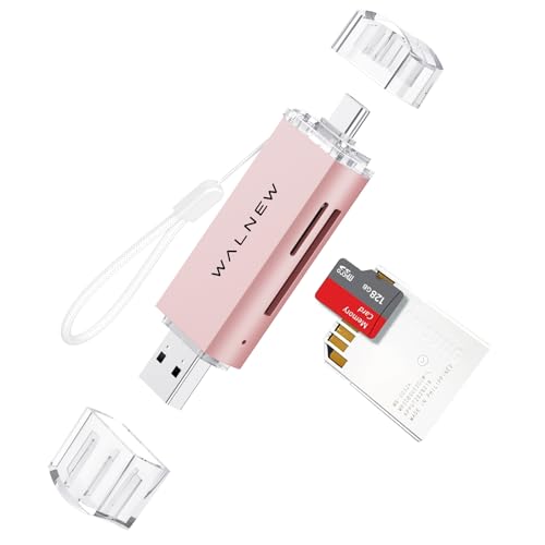 WALNEW SD Card Reader, USB 3.0 & USB-C SD/TF Memory Card Adapter | Supports UHS-I SD/SDHC/SDXC/MicroSD, Compatible with MacBook, PC, iPad, iPhone 15, Samsung Galaxy Android - color: Pink