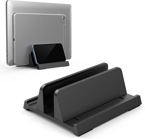 Adjustable Vertical Laptop Stand for Desk, Compatible with 11-Inch to 17.3-Inch Laptops, iPad, iPhone, MacBook Pro/Air, Dell, HP, Lenovo, Asus - 3 in 1 Design Computer Stand (Black) - color: Black
