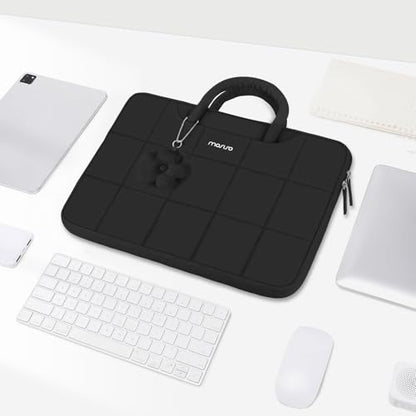 MOSISO Laptop Case 16 inch, 15-15.6 inch Puffy Laptop Sleeve Compatible with MacBook Pro 16 M5 M4 M3 M2 M1,HP Acer Dell Lenovo Notebook,Rectangle Quilted Bag with Handle&Flower Pendant, Black - color: Black, size: 16 inch