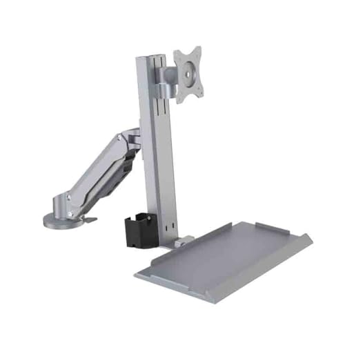 Adjustable Monitor Arm Silver One Arm Clip On Table Monitor Stand with Regular Tray Suitable for 15-32 Inch Weight Bearing 15kg for Screens