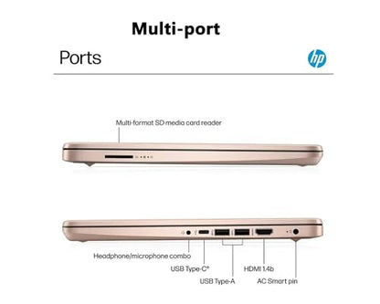 Customized Elite HP 14" HD Laptop, 4GB, 128GB, Intel 4-Core, 1-Year Office | Windows 11 | RAM Upgradable to 16GB | 1-Year Microsoft 365 & 1TB Cloud Storage | Rose Gold | Retains HP Warranty