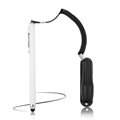 Stylus Pen with Holder and Spring Tether – 6mm Soft Tip Touch Screen Pen for Capacitive Screens, Anti-Loss Stylus with Dock for iPad Android Tablets Laptop Car GPS – No Bluetooth or Battery Needed
