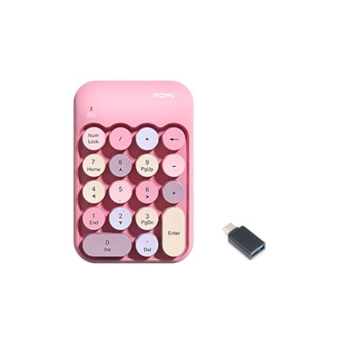 Sahara - Wireless Numeric Keypad, Retro Round Keycaps, Portable Number Pad with Ergonomic Design, USB Receiver, Compatible with Laptop/Desktop PC (Pink) - color: Pink