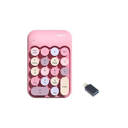 Sahara - Wireless Numeric Keypad, Retro Round Keycaps, Portable Number Pad with Ergonomic Design, USB Receiver, Compatible with Laptop/Desktop PC (Pink) - color: Pink