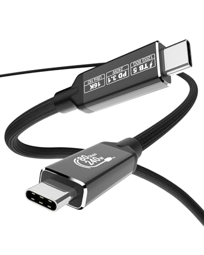Thunderbolt 5 Cable 3.3ft [120Gbps Bandwidth Boost], USB4 2.0 Cord 240W PD3.1 Charging, Supports 16K or Dual 8K Display, Compatible with M4 MacBook Pro, iPhone 17 Pro, eGPU, SSD 1m - size: 3.3Ft