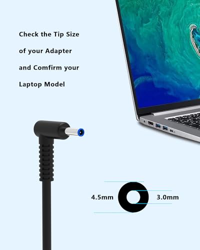 65W 45W Laptop Charger Compatible with HP | for Elitebook Probook Zbook Pavilion Stream Envy, Smart Blue Tip, 19.5V 3.33A Output, Computer Power Adapter