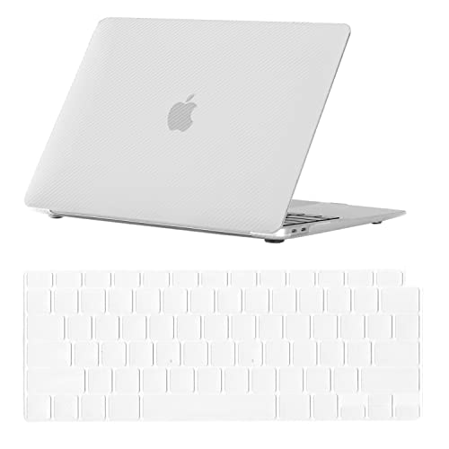 Se7enline for MacBook Air 13 Inch Case M1 2018-2024 A2337, Clear | Carbon Fiber Texture Hard Shell Laptop Case with Keyboard Cover Anti-Scratch Heat Dissipation Port Access Slim Lightweight - color: (Carbon Fiber) Transparent, size: 13.3 inch (M1)