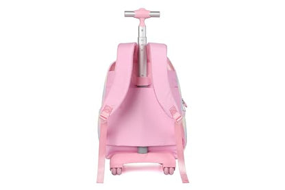 Rolling Backpack with Wheels School Trolley Laptop Bag with Lunch Box 3pc Set for women (PU PINK) - color: Pu Pink