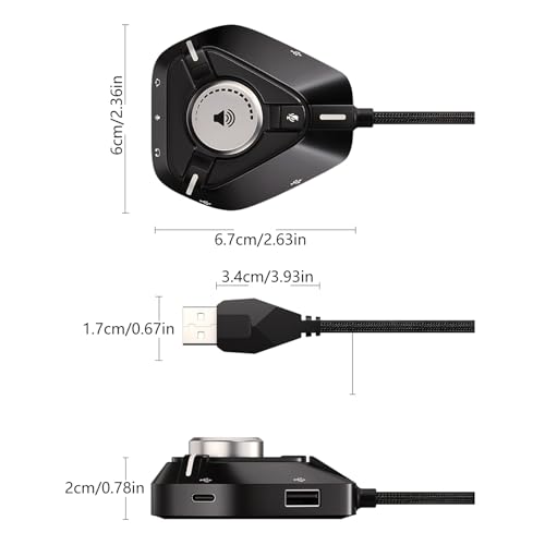 USB Sound Card External Sound Card USB to 3.5mm Adapter with 2xUSB 1xType C Headphone Mic Converter for Laptop External