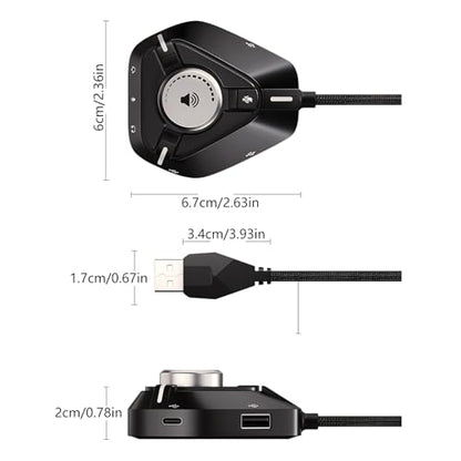 USB Sound Card External Sound Card USB to 3.5mm Adapter with 2xUSB 1xType C Headphone Mic Converter for Laptop External