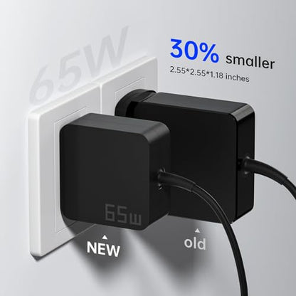 65W USB C Laptop Charger, Universal Fast Charging Power Adapter - Compact Type C Charger Block for MacBook, Dell, HP, Travel, Home & Office Use