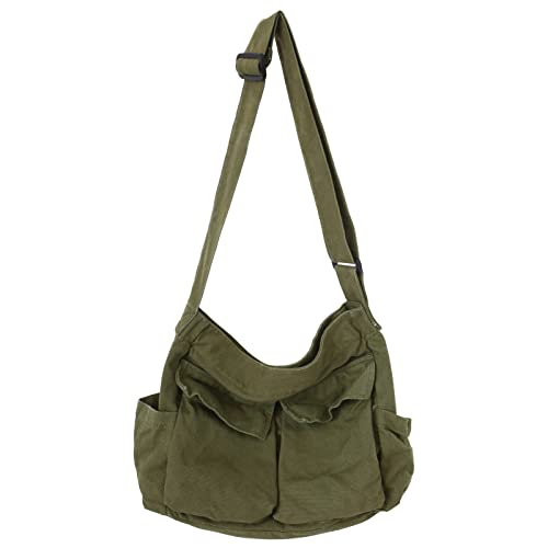 KlaOYer Canvas Messenger Bag Large Hobo Bag Crossbody Shoulder Bag Tote Bag with Pocket for Women and Men - color: Green