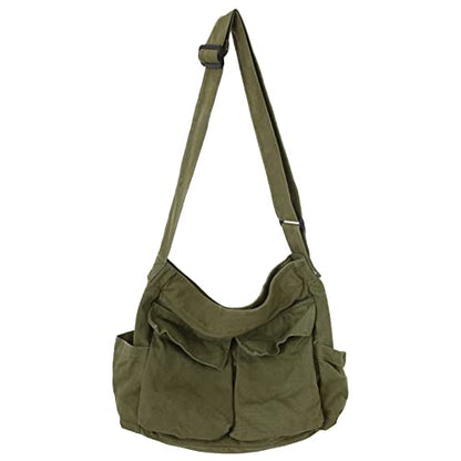 KlaOYer Canvas Messenger Bag Large Hobo Bag Crossbody Shoulder Bag Tote Bag with Pocket for Women and Men - color: Green