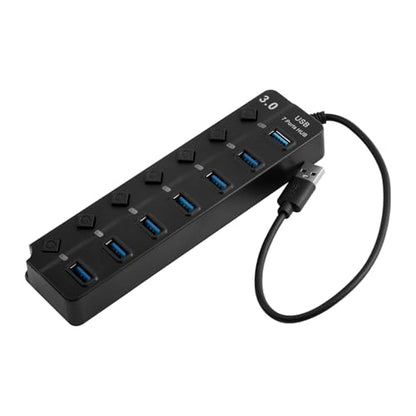 USB Hub 3.0, 7-Port USB Hub Splitter with Individual On/Off Switches and Lights, 3.2ft/1m Long Cable Compatible with MacBook/Laptop/Surface Pro/PS4/PC/Flash Drive/Mobile HDD