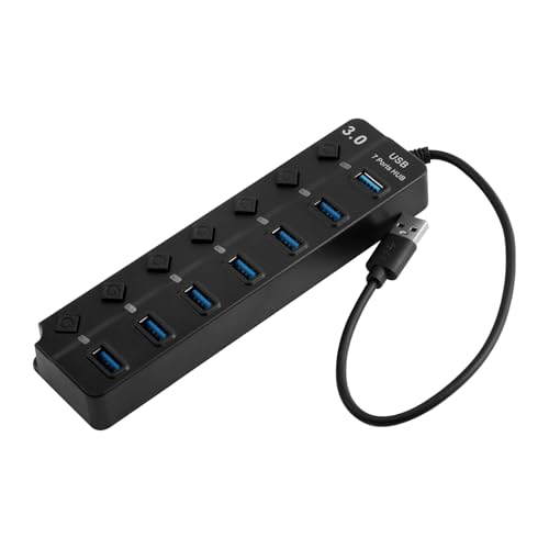 USB Hub 3.0, 7-Port USB Hub Splitter with Individual On/Off Switches and Lights, 3.2ft/1m Long Cable Compatible with MacBook/Laptop/Surface Pro/PS4/PC/Flash Drive/Mobile HDD