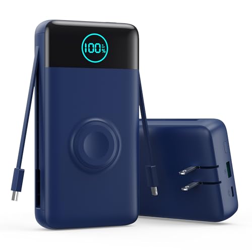 Portable Charger for iPhone, 40800mAh Power Bank with Built-in Cables & AC Wall Plug, 5 Outputs USB C Fast Charging External Battery Pack for iPhone 17/16/15/14, Android, Travel Essential (Blue) - color: Blue, size: 40800mAh