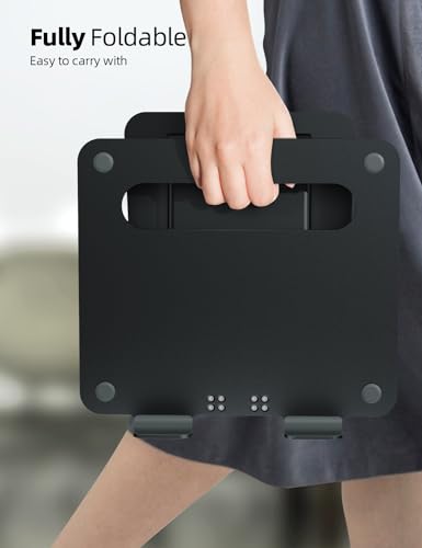 Nulaxy Pull-Out Height Adjustable Laptop Stand for Desk, 22 LB Support | Full Aluminum Standing Desk Holder, Vented Panel, Dual Foldable Design, Compatible with 10-17 Inch Laptops, Office Essentials - color: B-Black