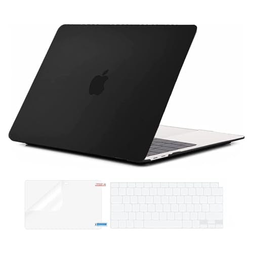 EooCoo for MacBook Air 13.3 inch Case with Keyboard and Screen Protector | Ultra Thin and Transparent, Hard Case Compatible with MacBook Air 13.3 inch M1 Chip 2021-2018 with Retina Display - color: Matte Black