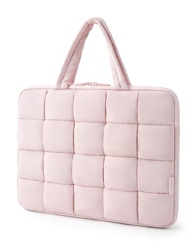 BAGSMART Laptop Case, Puffy Laptop Sleeve with Handle, Compatible with MacBook Air Pro, Laptop Bag for Women - color: Pink, size: 13-14 inch