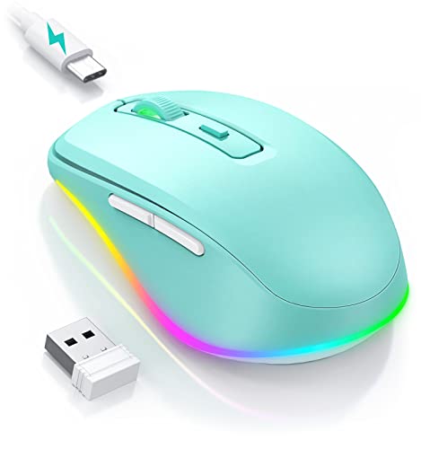PEIOUS Wireless Mouse, Mouse Jiggler - LED Wireless Mice with Build-in Mouse Jiggler Mover, Rechargeable Moving Mouse for Computer with Undetectable Random Movement Keeps Computer Awake - Green - color: Mint Green