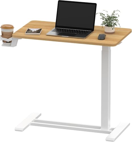 SANODESK Mobile Standing Desk with Hidden Wheels,Pneumatic Laptop Desk Rolling Computer Cart Movable Height Adjustable Small Sit Stand Desk for Home Office(27.6" W x 15.7" D,Maple) - color: Maple, size: 28x16