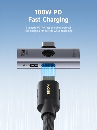 Hagibis USB-C Splitter with 100W Fast Charging and 10Gbps USB 3.2, 2 in 1 OTG Adapter for iPhone 16/15 Pro Max, iPad Pro, MacBook, Rog Ally, Steam Deck, Quest 3 2 (TUA08 USB + PD)