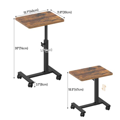 TUTOTAK C Table End Table Adjustable Height, TV Tray Table for Small Spaces | 360°Swivel casters, Slide Under Couch Side Table, Sofa Bedside Table for Living Room, Bedroom, Brown TB01BB099 - color: Brown